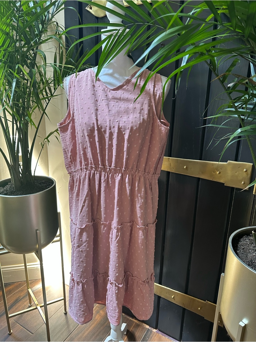LUCKY BRAND Boho Swiss dot Blush Pink Dress NWT Size Lg Sundress - Picture 5 of 8